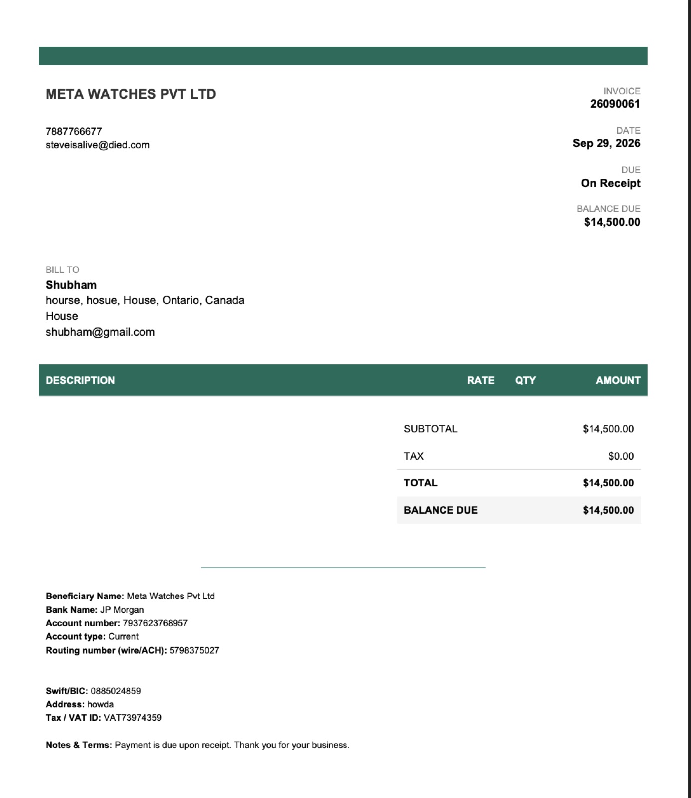 LUXMNZ Multi-currency wire settings and bank details template layout